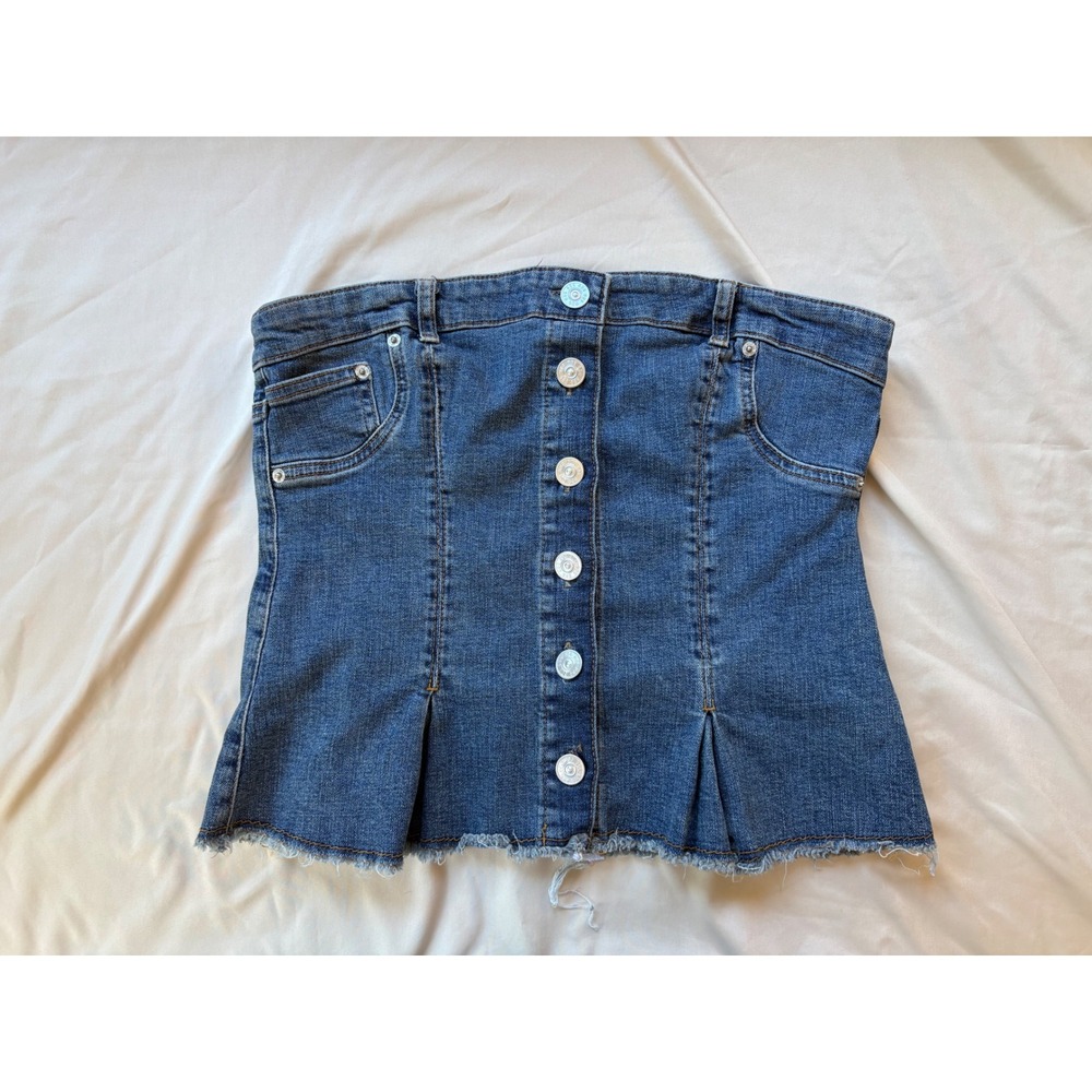 BDG Urban Outfitters Denim Corset Top Lace Up Back Button Front Medium Wash L